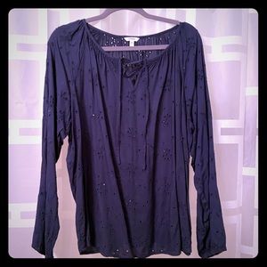 Sonoma eyelet long sleeve blouse L lace up neck